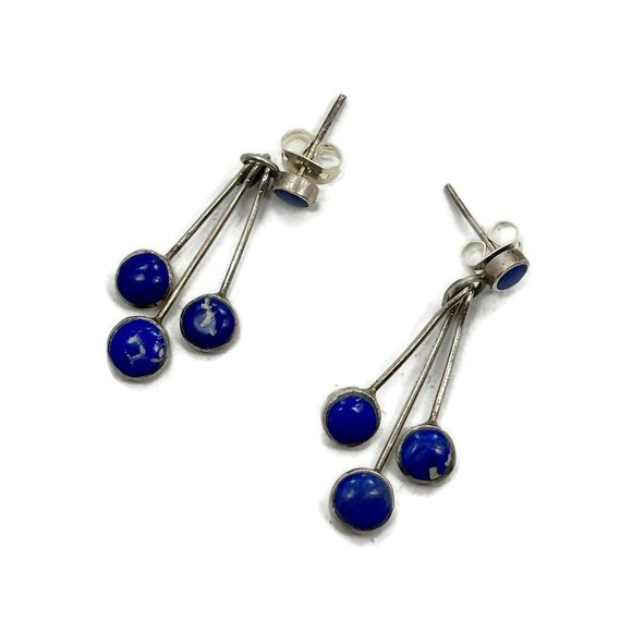Blue Earrings, Sterling Silver, Pierced Dangle, Boho, Lightweight, Boho - Picture 3 of 3